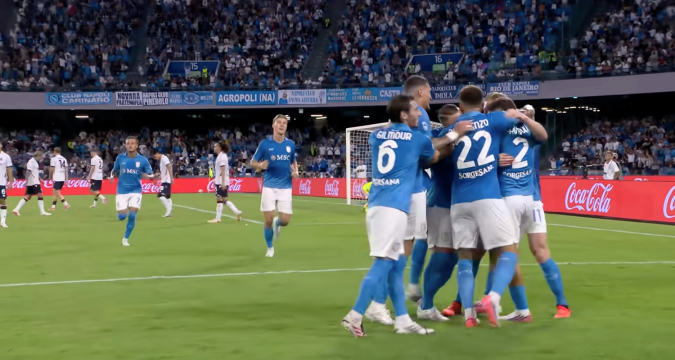 Napoli-Bologna 1-0, Lobotka festeggia il gol decisivo al Maradona